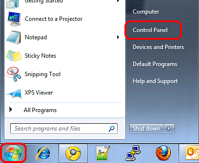 Windows 7 Start Button, Control Panel